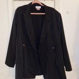 Three piece black pinstripe suit